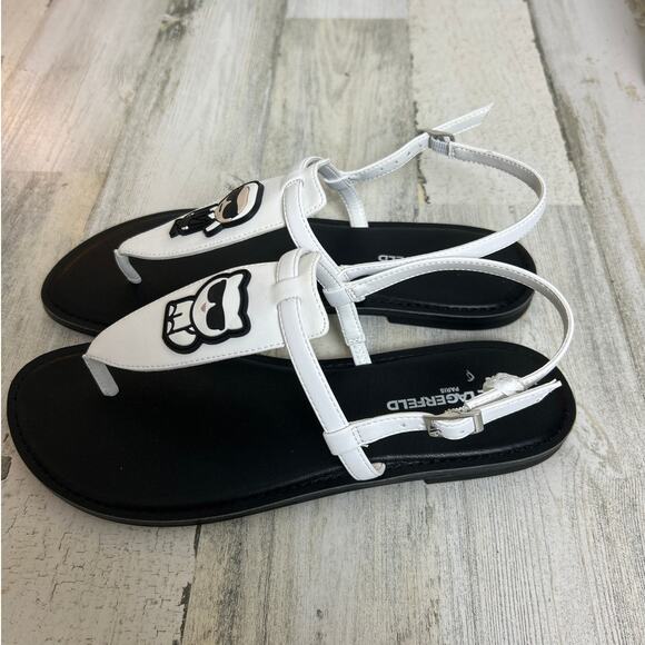 Karl Lagerfeld Paris Women’s 9.5 White Black Sandals Flip Flops Soterios New - Picture 2 of 8